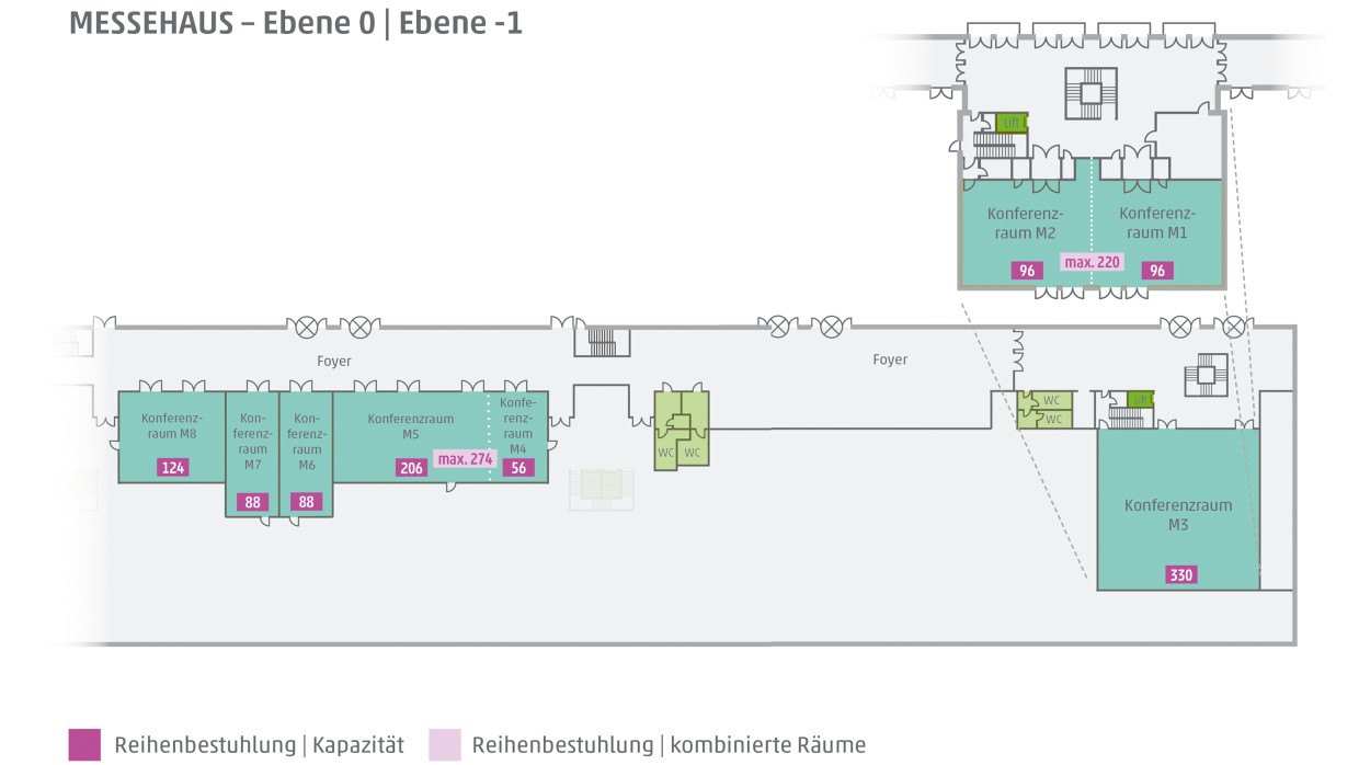 Plan Messehaus Ebene 0 und Ebene -1